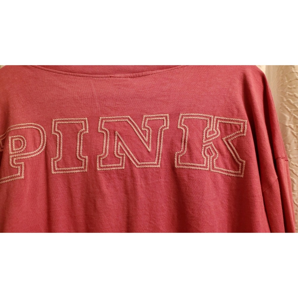 Victoria's Secret PINK Long Sleeve Pink Tshirt Logo On Back Sz Med V Neck